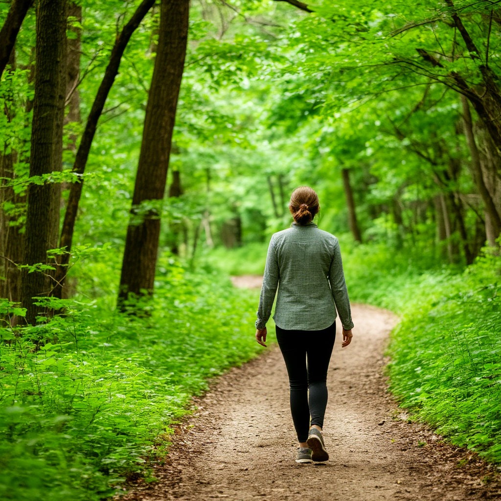 Person walking on a nature trail for cognitive wellness