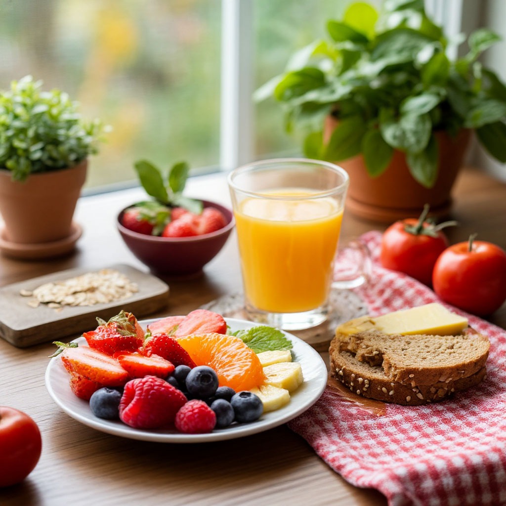Morning routine with healthy breakfast