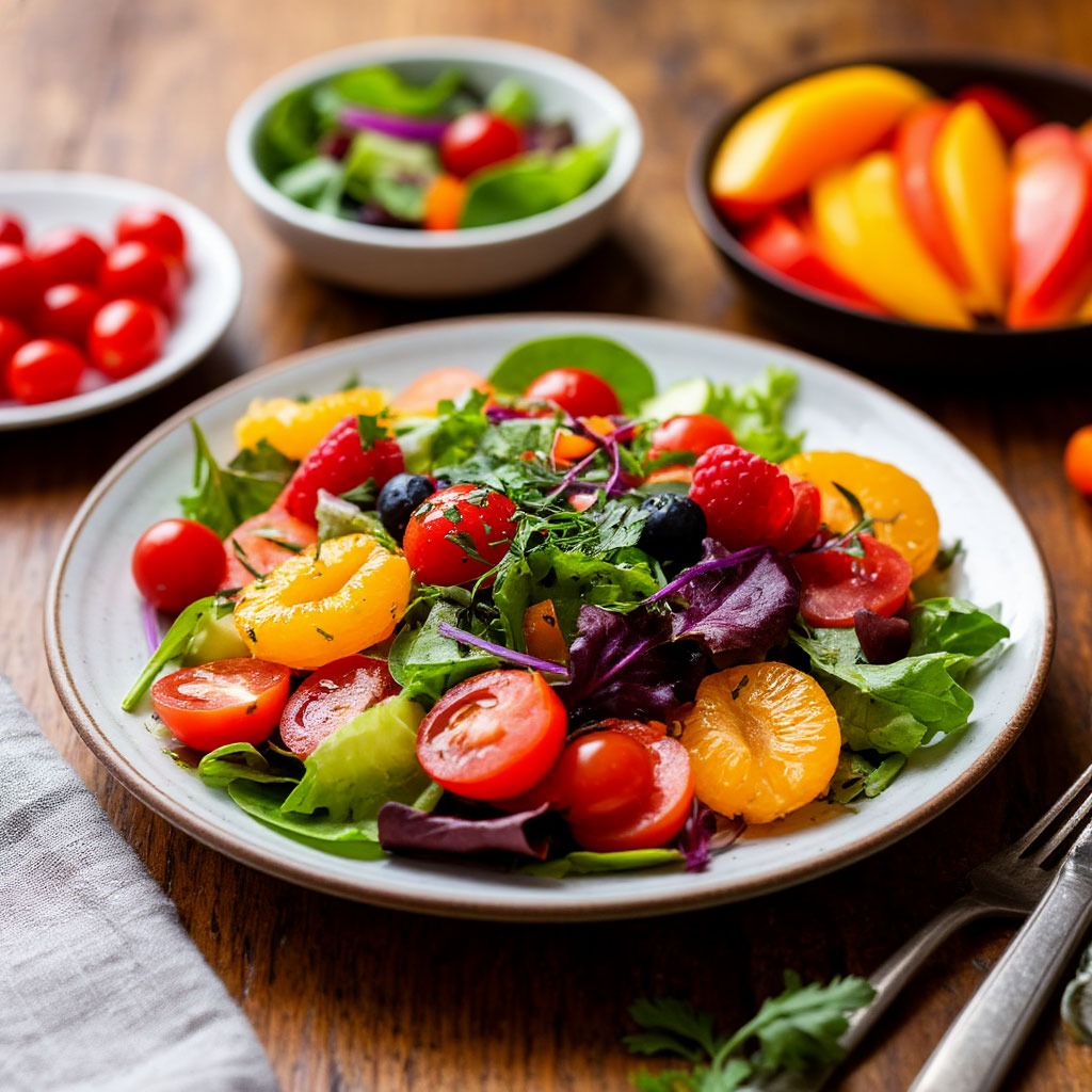 Mindful eating with colorful salad