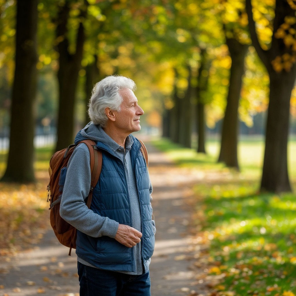 Adult walking outdoors for brain health