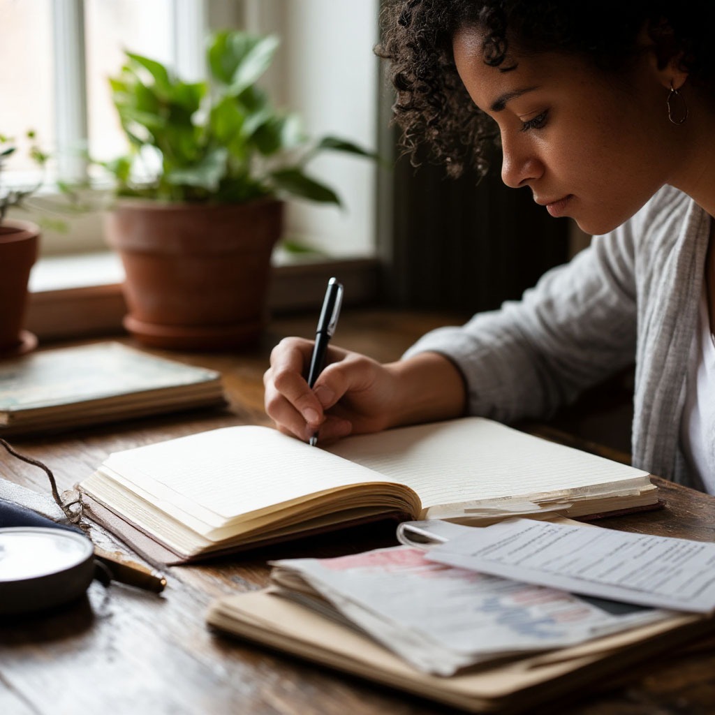 Person journaling at a desk