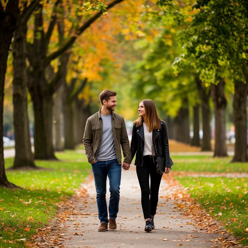 Couple walking in a park